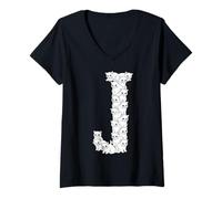 Mujer Inicial J Mayúscula Divertida Amante Gato Felino Gatos Camiseta Cuello V