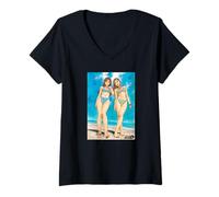 Mujer Initial D Bikini Anime Girls on Beach Street Racing Manga Camiseta Cuello V