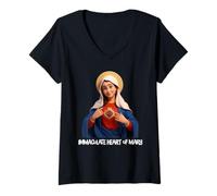 Mujer Inmaculado Corazón De María Católica Mariana Camiseta Cuello V