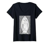 Mujer Inmaculado Corazón de María Reina Tradicional Católica Vintage Camiseta Cuello V