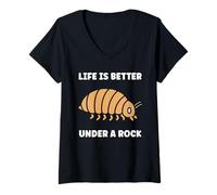Mujer Insect Woodlice Quote Pill Bug Life is Better Under a Rock Camiseta Cuello V