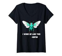 Mujer Insecto Me desperté así Franz Kafka Cicada Beetle Bugs Camiseta Cuello V
