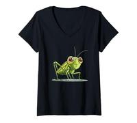 Mujer Insecto saltamontes fresco para un día lúdico Camiseta Cuello V