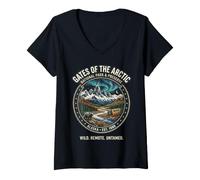 Mujer Insignia Aurora del Oso de Alaska del Parque Nacional del Ártico Camiseta Cuello V