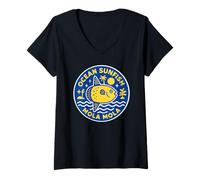 Mujer Insignia Costera Retro de Ocean Sunfish Mola Mola Camiseta Cuello V