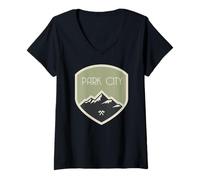 Mujer Insignia de montaña Park City, Utah Camiseta Cuello V