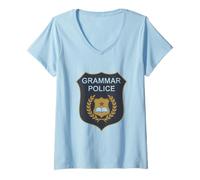 Mujer Insignia de policía gramática para Servir y Corregir al Profesor de inglés Camiseta Cuello V