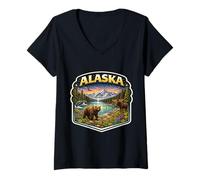 Mujer Insignia de Recuerdo de Vacaciones de Alaska para visitante estatal Camiseta Cuello V