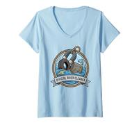 Mujer Insignia magnética Oficial de Pesca con imán para Limpieza de ríos Camiseta Cuello V