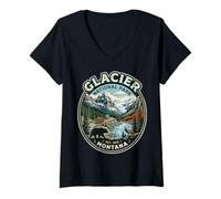 Mujer Insignia panorámica Vintage de Vida Silvestre del Parque Nacional Glacier de Montana Camiseta Cuello V