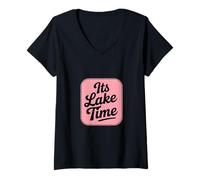 Mujer Insignia Vintage con Texto en inglés It's Lake Time Camiseta Cuello V