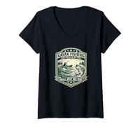 Mujer Insignia Vintage de Kayak Fishing Guild, Barco pequeño con Forma de pez Grande Camiseta Cuello V