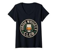 Mujer Insignia Vintage del Irish Whiskey Club, Amante del Whisky Camiseta Cuello V