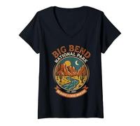 Mujer Insignia Vintage Retro del Desierto del Parque Nacional Big Bend de Río Grande Camiseta Cuello V