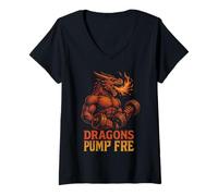 Mujer Inspiración para Entrenar Dragons Pump Fire Fierce Camiseta Cuello V