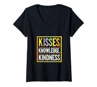 Mujer Inspirador que dice besos, conocimiento, bondad Camiseta Cuello V