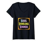 Mujer Inspirador Que Dice Besos, Conocimiento, bondad Camiseta Cuello V