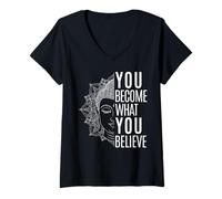 Mujer Inspiradora Ley de Atracción Cita Buda Espiritual Zen Camiseta Cuello V