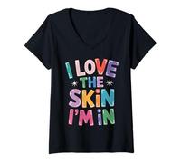 Mujer Inspiring I Love The Skin I'm In Teacher Awareness Mujeres Hombres Camiseta Cuello V