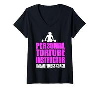 Mujer Instructor de Tortura Humor Gimnasio Coach Deportivo Camiseta Cuello V