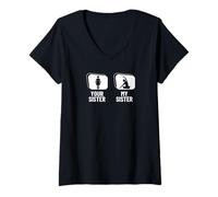Mujer Instructor de Yoga Divertido Your Sister My Sister Brother Camiseta Cuello V
