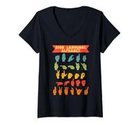 Mujer Intérprete ASL Lengua De Signos Sign Language Alphabet Camiseta Cuello V
