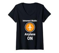 Mujer Introvert Mode Airplane ON Funny Antisocial Humor Camiseta Cuello V