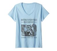 Mujer Introverted Bookish And Covered With Cat Hair Camiseta Cuello V
