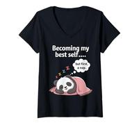Mujer Introvertido Divertido convirtiéndose en mi Mejor yo Pero Primero una Siesta Camiseta Cuello V