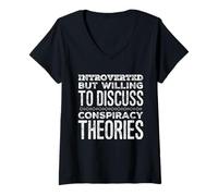 Mujer Introvertido Pero dispuesto a discutir teorías de conspiración Divertido Camiseta Cuello V
