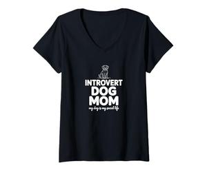 Mujer Introvertido Perro mamá ilustración Camiseta Cuello V