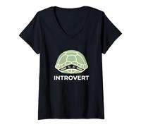 Mujer Introvertido Tortuga Tímido Animal Naturaleza Amante Solitario Ermitaño Camiseta Cuello V