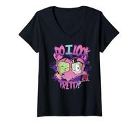 Mujer Invader Zim Do I Look Pretty with Gir & Zim Camiseta Cuello V
