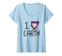 Mujer Invader Zim GAZ I Heart Earth Funny Vintage Cartoon Camiseta Cuello V
