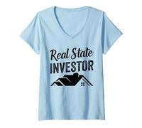 Mujer Inversor Inmobiliario Inversión Accionista Invertir Acciones Camiseta Cuello V