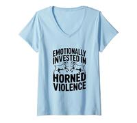 Mujer Invertido emocionalmente en carneros de Violencia con Cuernos Camiseta Cuello V