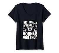 Mujer Invertido emocionalmente en carneros de Violencia con Cuernos Camiseta Cuello V