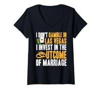 Mujer Invertir en Matrimonio no en apuestas Humor Las Vegas Camiseta Cuello V