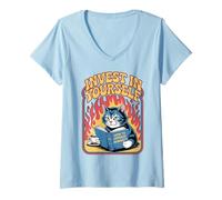 Mujer Invest In Yourself Cat Lover Book Kitten Funny Cat Camiseta Cuello V