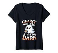 Mujer Investigador Paranormal Humor Espeluznante Halloween Camiseta Cuello V
