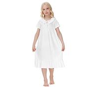 Mujer Invierno Barato Camisón de Verano para niñas pequeñas, Estilo Princesa, algodón, Verano, Princesa Fina, Manga Corta, Encaje, Vestido para casa Pijamas Niña 2 Años (White, 13-14 Years)