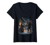 Mujer Invierno Bruja Diosa pagana Yule folclore Celestial Nieve Arte Camiseta Cuello V