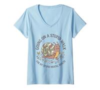 Mujer IR de Paseo estúpido para mi Tonto Caracol de Salud Mental Cerebral 1 Camiseta Cuello V