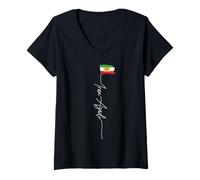 Mujer IRÁN AZADI Irán Bandera Mapa León Sol Espada Libre Irán Revolución Camiseta Cuello V