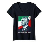 Mujer Irán Shir o Khorshid León & Sun Flag Emblema Reza Pahlavi Era Camiseta Cuello V