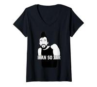 Mujer Irán So Far Funny Pun Distance Runner Gráfico sarcástico Camiseta Cuello V