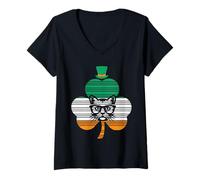 Mujer Irish Cat St Patricks Cattricks Shamrock Cat Ireland Flag Camiseta Cuello V