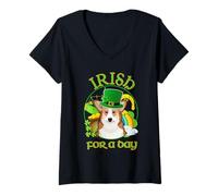 Mujer Irish For A Day Pembroke Welsh Corgi Dog St Patricks Day Camiseta Cuello V
