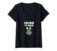 Mujer Irish It Was A.I Funny St Patrick's Day Tech Humor Shamrock Camiseta Cuello V
