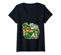 Mujer Irish It Was A.I Funny St Patrick's Day Tech Humor Shamrock Camiseta Cuello V